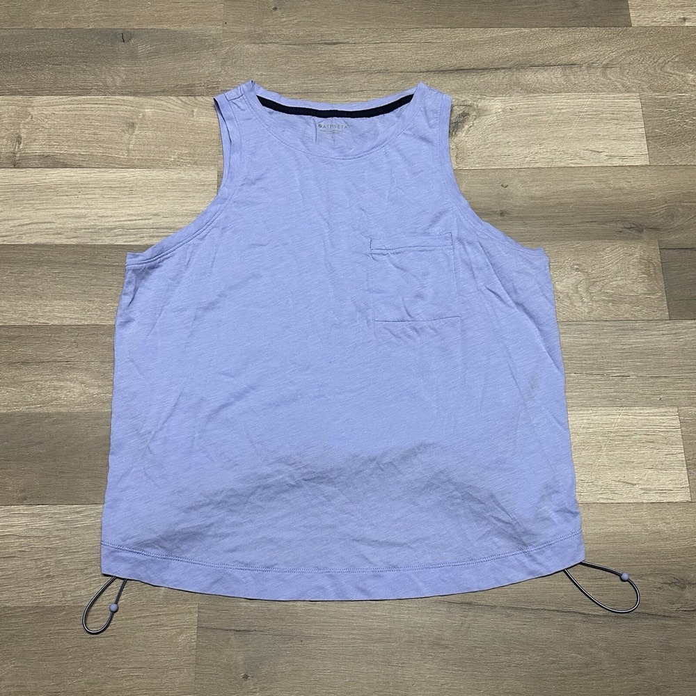 Athleta ORGANIC DAILY BUNGEE Women's Size L Blue Cropped Drawstring Shirt 530537